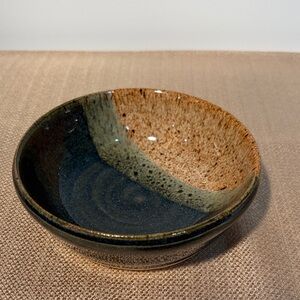 New Handcrafted Pottery Bowl - Greens, Brown and blues.